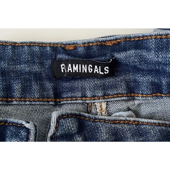 Flamingals Womens L 30 US 10 Straight Leg Jeans Mid Blue Wash Button Fly Ankle - Picture 8 of 8